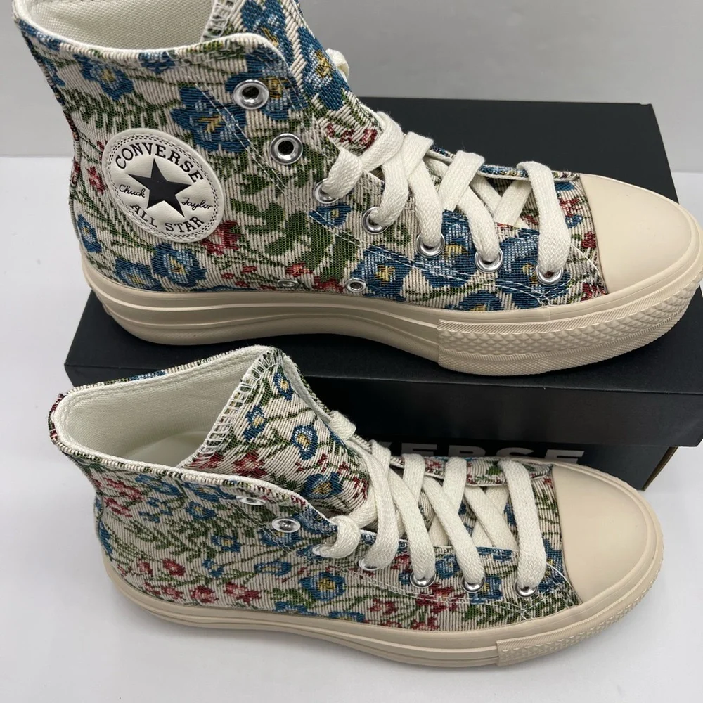 Converse WMNS Floral High-Top CTAS LIFT HI EGRET/NATURAL IVORY Platform Sneakers